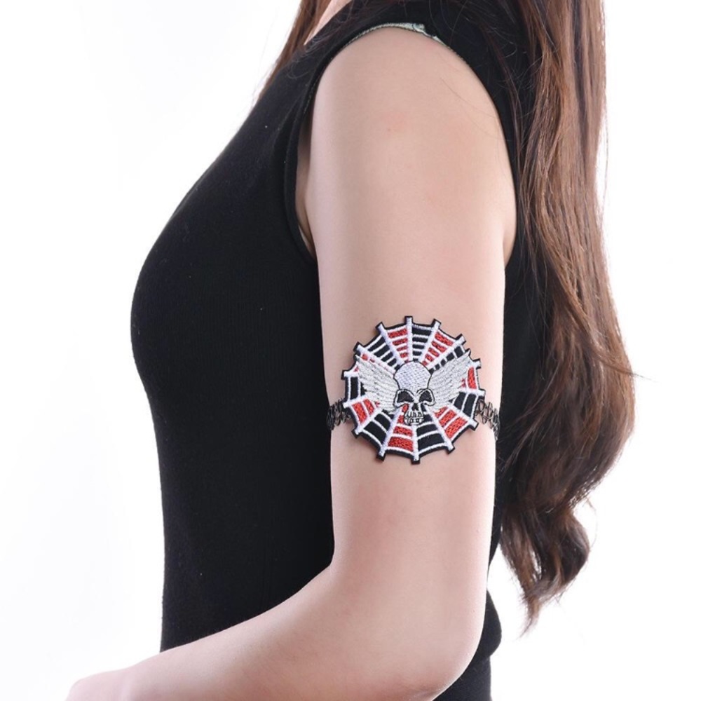 💀 Awesome winged web skeleton skull patch 90s tattoo style armband 💀